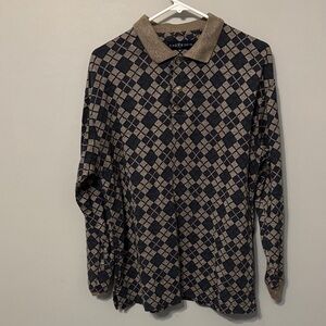 Vintage Chereskin Men's Black and Tan Patterned polo